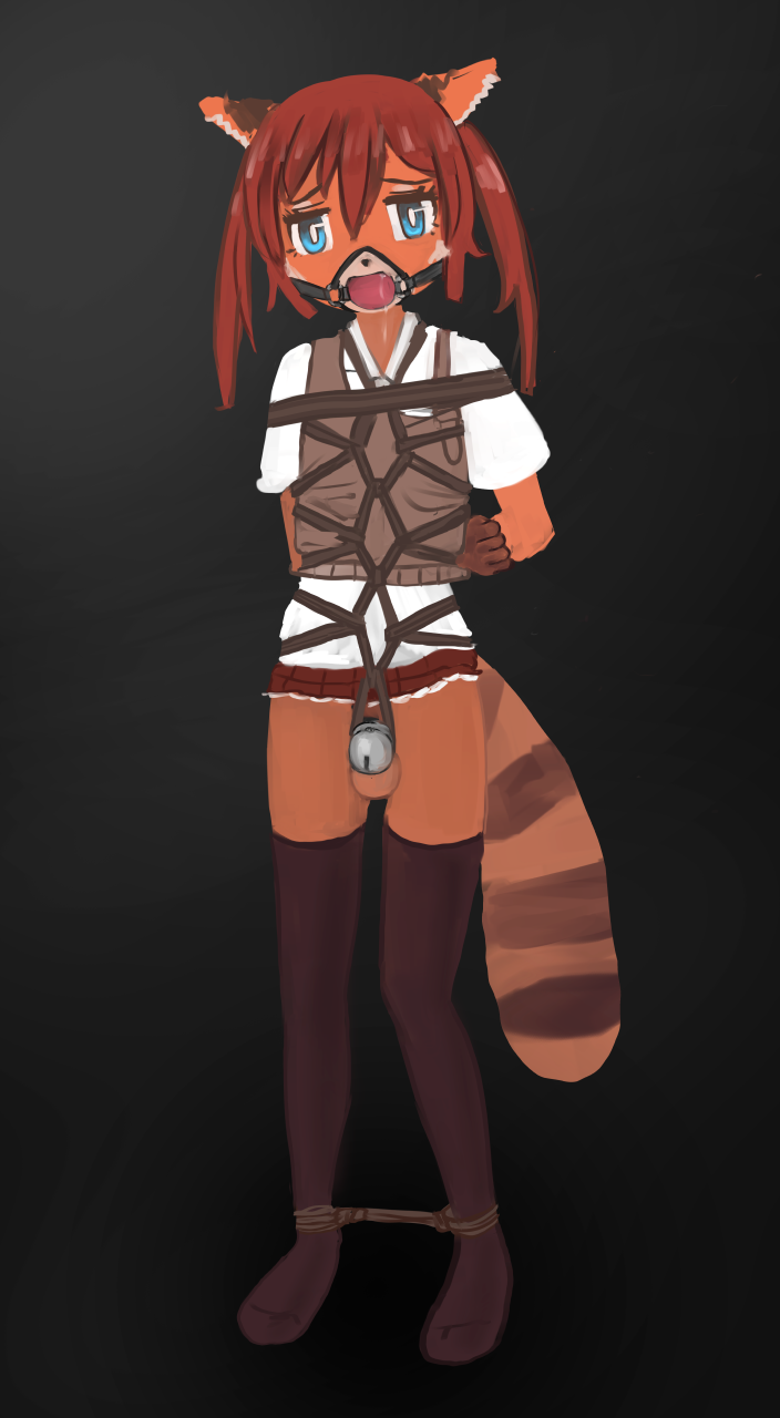 ailurid anthro ball_gag bondage bound chastity_cage chastity_device furry gag hi_res imoutoid male mammal noa red_panda solo