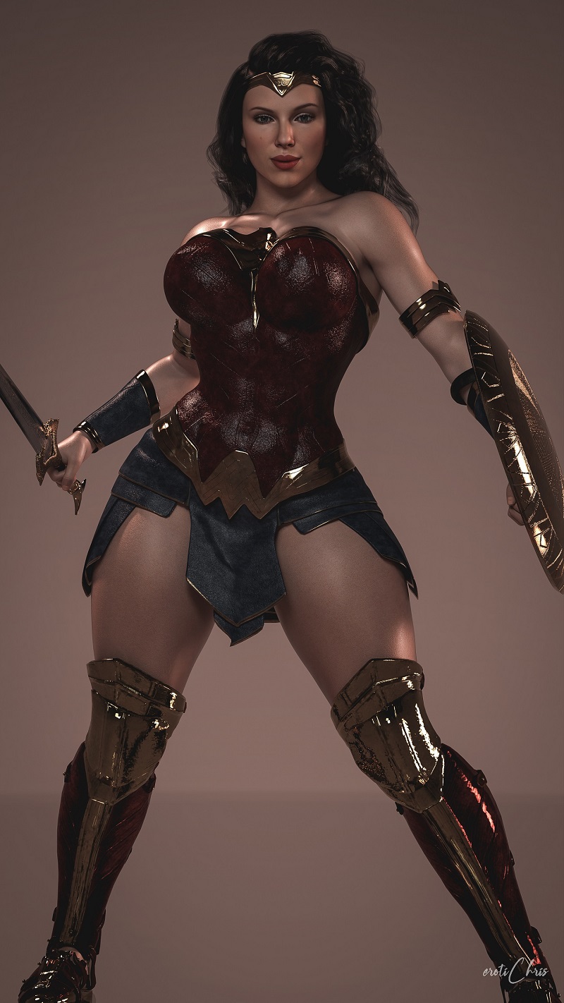 1girls, 3d, artist name, big breasts, black hair, black widow (marvel), breasts, cga3d, cosplay, crossover, crossover cosplay, curvy, curvy female, dc, dc comics, erotichris, female, female only, fully clothed, fusion, fusion character, human, human only, light skin, light-skinned female, marvel, marvel cinematic universe, marvel comics, natasha romanoff, pinup, scarlett johansson, shield, solo, solo female, sword, voluptuous, voluptuous female, weapon, wonder woman (cosplay), wonder woman (series)