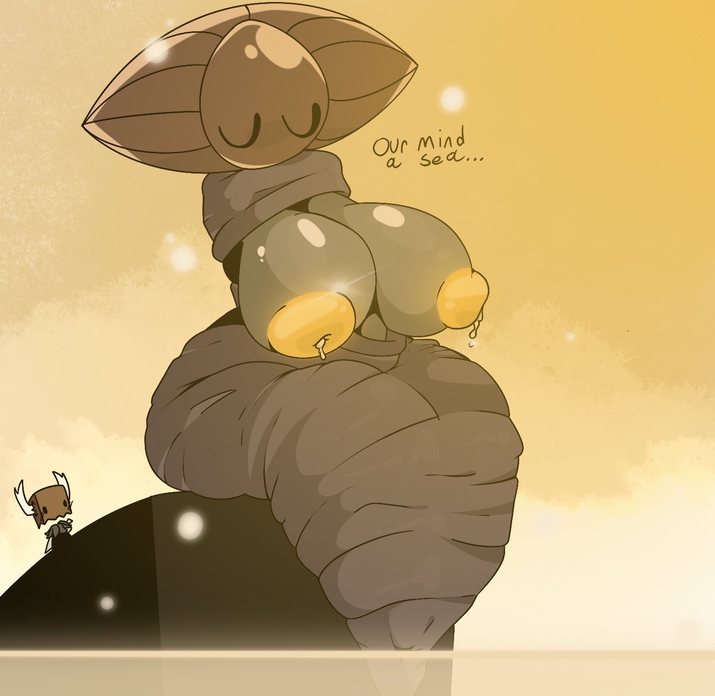 1girls big_breasts breasts_out godseeker grey_skin hollow_knight lactating lactation protagonist_(hollow_knight) treshbaggy