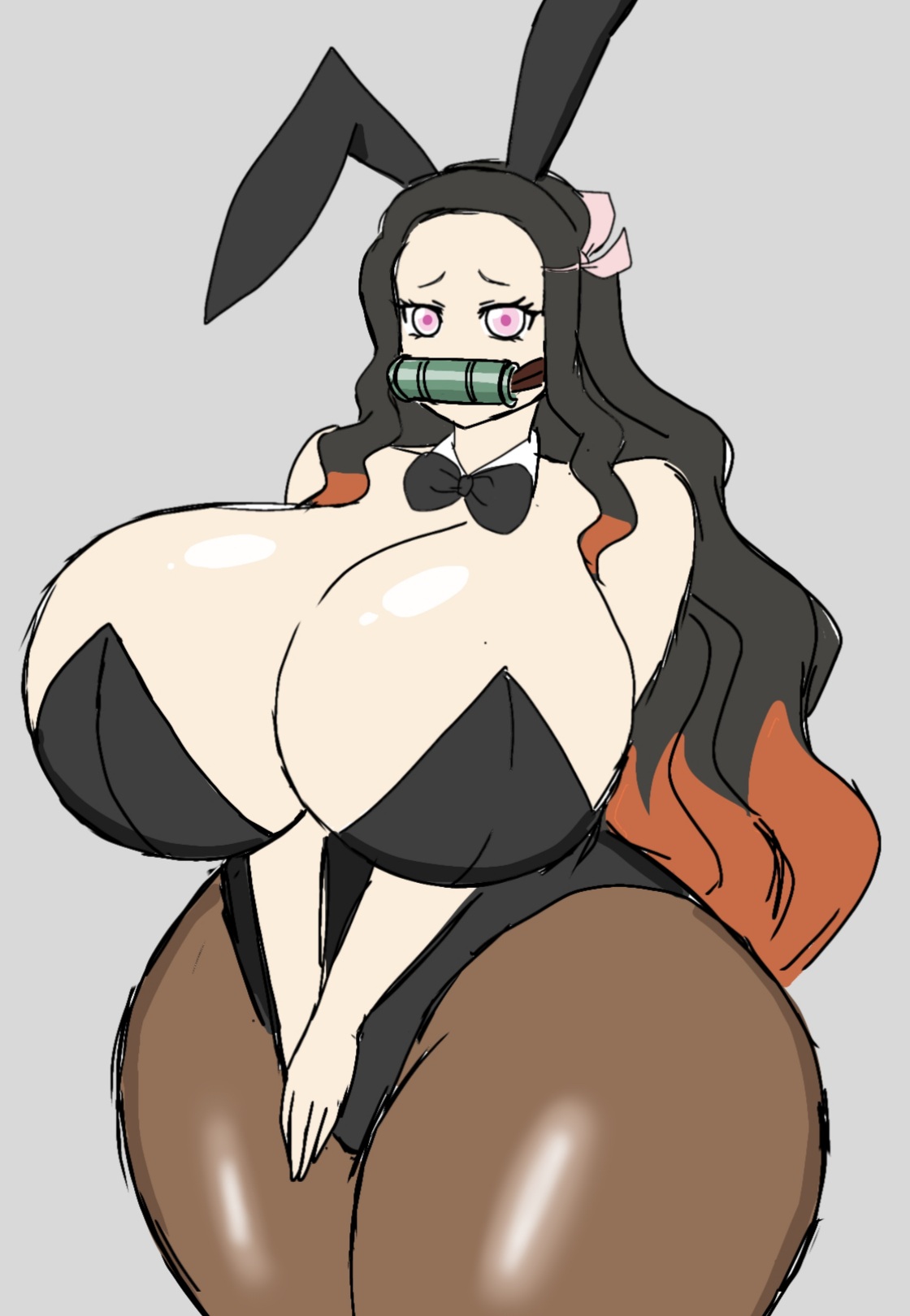 1girls, alternate breast size, ass, big breasts, breasts, bunnysuit, demon slayer, female, female only, huge breasts, kamado nezuko, kimetsu no yaiba, momiji (artist), solo, tagme, thick ass, thick hips, thick thighs
