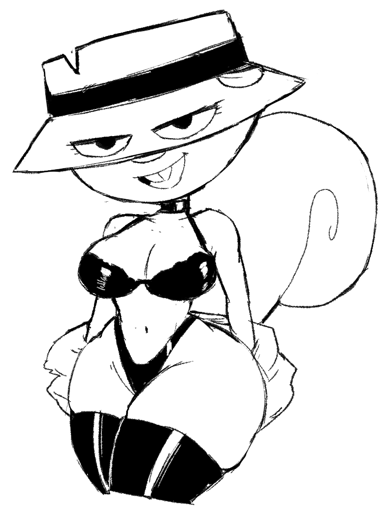 1girls choker female ferretidk fisherneph hat ivovvovi latex latex_clothing latex_thighhighs looking_at_viewer mammal rodent rule_63 secret_squirrel secret_squirrel_show squirrel super_secret_secret_squirrel tail thong weirdduelist