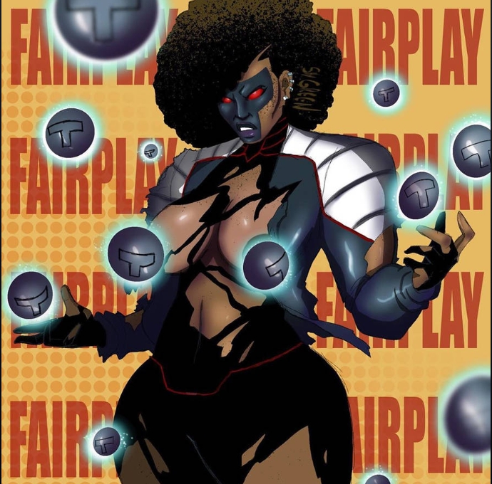 1girls african african_female afro big_breasts big_hips bimbo bimbo_body breasts busty dark-skinned_female dark_hair dc dc_comics earth_11 female female_only genderbend genderswap genderswap_(mtf) hips melanin michael_holt miss_terrific mister_terrific rule_63 shy_green solo spheres superheroine vest