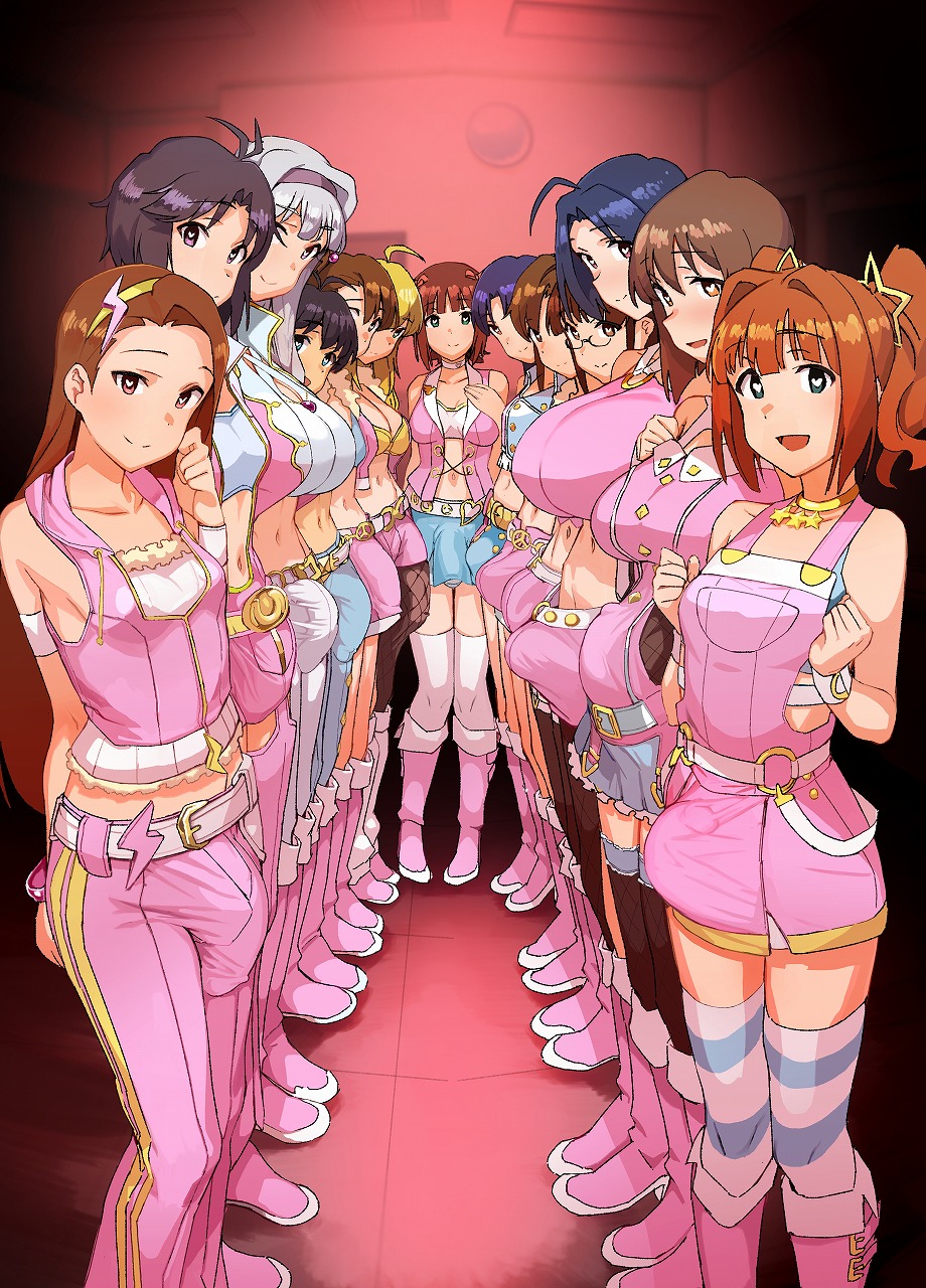 13futas 6+futas akizuki_ritsuko ami_futami balls_under_clothes big_breasts big_penis blue_clothing blue_hair breasts brown_hair bulge character_request clothed clothing dickgirl erection erection_under_clothes fully_clothed futa_only futanari ganaha_hibiki green_eyes grey_hair hagiwara_yukiho heart-shaped_pupils heart_eyes hoshii_miki human idolmaster idolmaster_(classic) idolmaster_million_live! kikuchi_makoto kisaragi_chihaya light-skinned_futanari light_skin lineup looking_at_viewer makoto_kikuchi mami_futami minase_iori miura_azusa momo_no_suidou-sui penis pink_background pink_clothing purple_eyes purple_hair shijou_takane standing stockings takatsuki_yayoi white_clothing white_hair yellow_hair