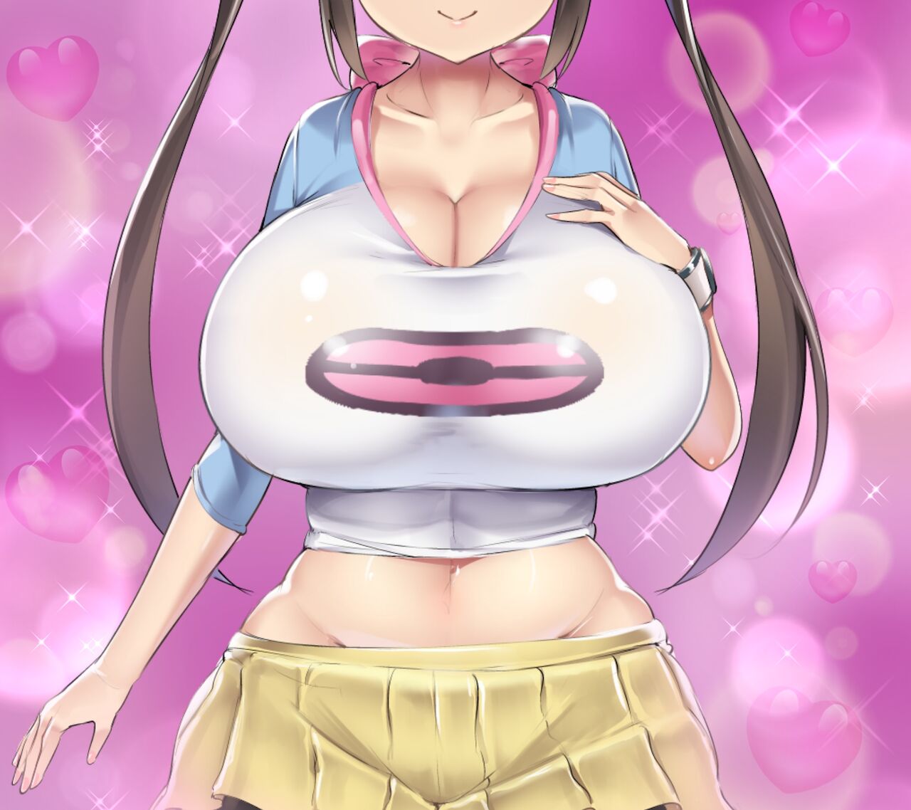 1girls big_breasts breasts doskoinpo game_cg game_freak huge_breast large_breasts massive_breasts mei_no_oppai_ni_get_sareru_game navel nintendo pokemon pokemon_bw2 rosa_(pokemon)