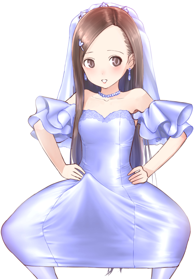 1futa, breasts, brown eyes, brown hair, bulge, clothed, clothing, dress, erection, erection under clothes, erection under dress, fully clothed, futa only, futanari, hair ornament, human, intersex, light skin, light-skinned futa, liza (artist), long hair, penis, penis under clothes, penis under dress, pink dress, solo, spread legs, tenting