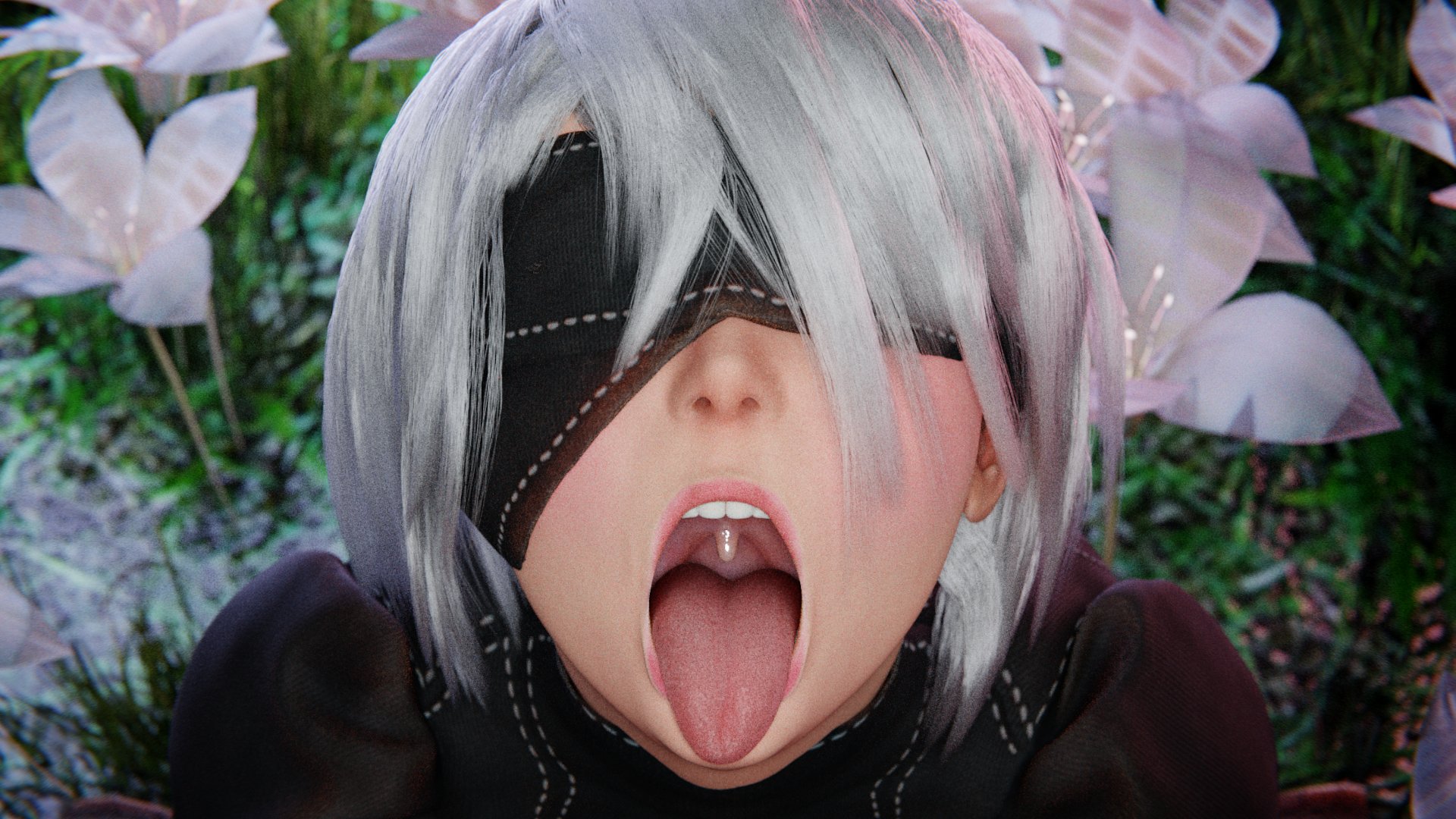 1girls, 3d, ahe gao, android, android girl, asian, black blindfold, black clothing, blindfold, blue eyes, bob cut, cock hungry, cute, diadem, eye contact, female, female focus, female only, flower, grey hair, hairband, imminent deepthroat, imminent oral, interracial, kneeling, large penis, light skin, light-skinned female, looking at viewer, medium hair, mole, mole under mouth, nier, nier: automata, open mouth, oral, outdoors, outside, pale skin, pale-skinned female, petite, pov, robot, robot girl, seductive eyes, seductive mouth, short hair, silver hair, slayed.coom, slim, small nose, square enix, stockings, submissive female, teeth, teeth showing, thighhighs, throat, tongue, tongue out, white hair, yorha 2b