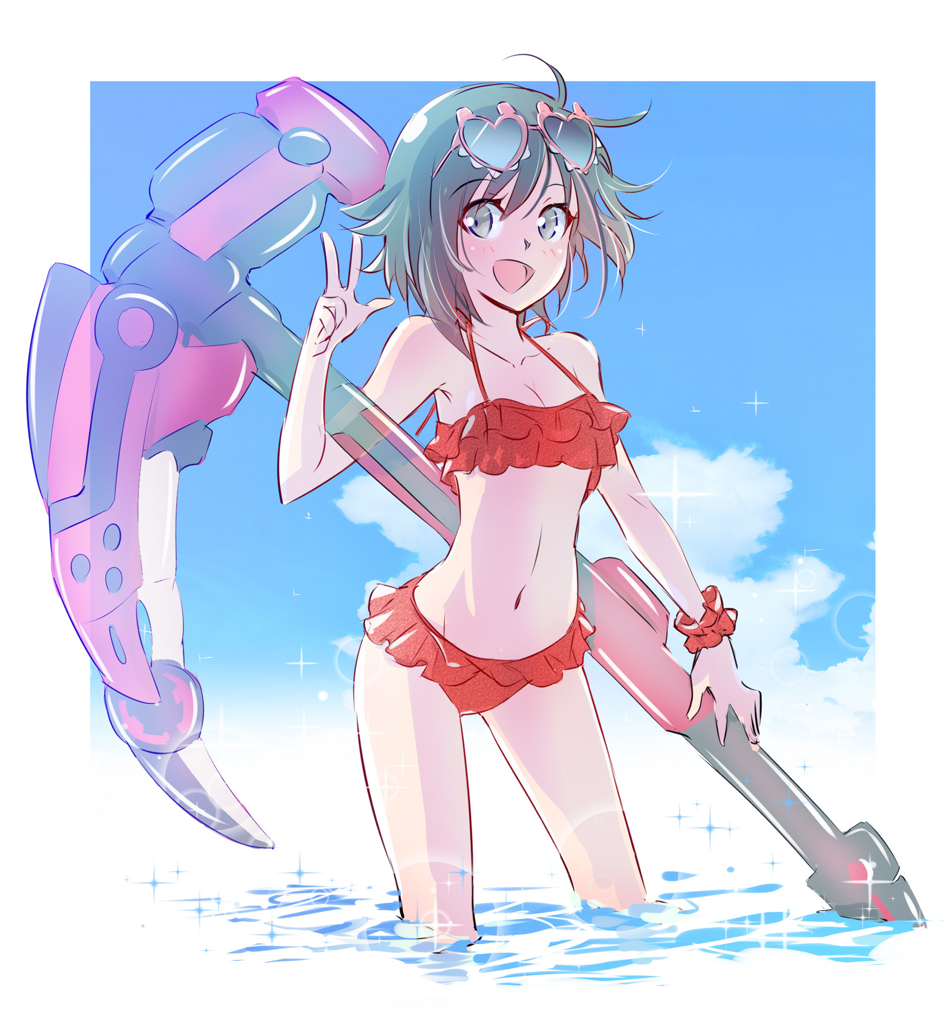 1girls, bathing suit, beach, bikini, cute, female, female only, iesupa, red bikini, red bikini bottom, red bikini top, red hair, ruby rose, rwby, silver eyes