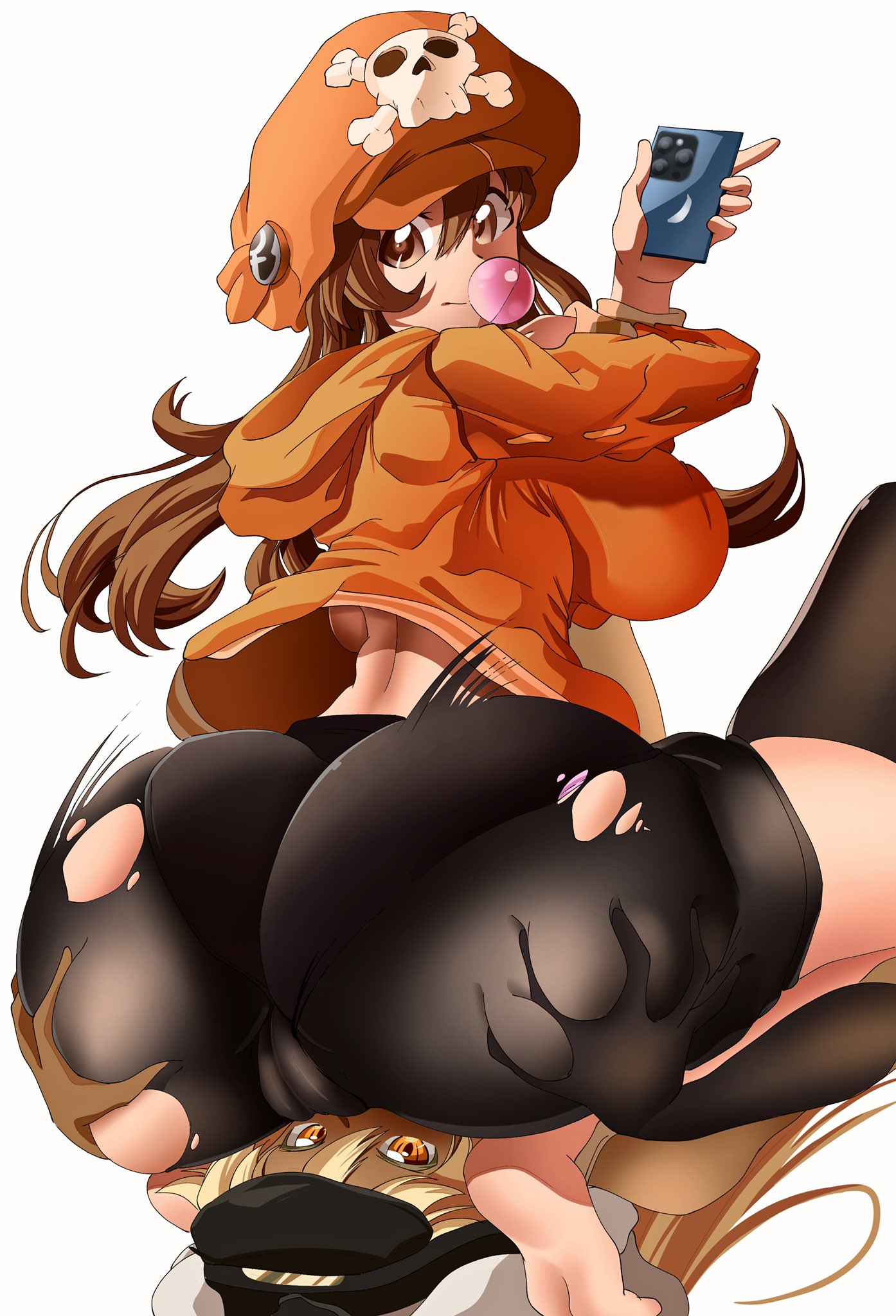 2girls barefoot big_breasts brown_hair bubble_gum drawau dutch_angle eroswau facesitting feet grabbing_ass groping groping_ass groping_from_behind guilty_gear huge_ass large_breasts may_(guilty_gear) multiple_girls panties_under_bike_shorts panties_under_pantyhose panties_under_shorts perrypinpam ramlethal_valentine ripped_clothing ripped_pants shorts sinking_grip skindentation soles spats thick_thighs tight_clothing tight_pants underboob