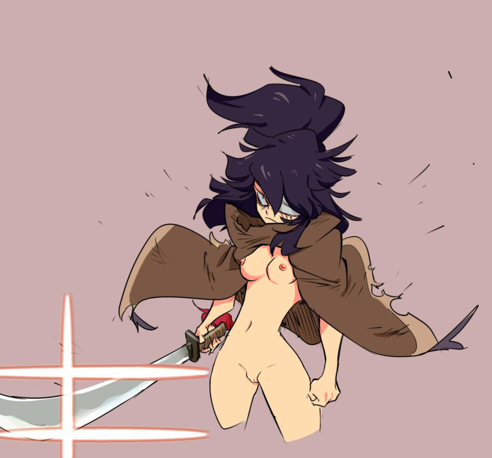 bandage_on_face bandage_over_one_eye bandages belly_button big_hair black_hair breasts breasts_out breasts_outside buddy_armstrong gyosone lisa_(series) lisa_the_joyful lisa_the_painful long_hair nipples no_bra no_panties pink_nipples poncho ponytail pussy scars scars_on_face sword third-party_edit vagina vhfd white_body white_skin