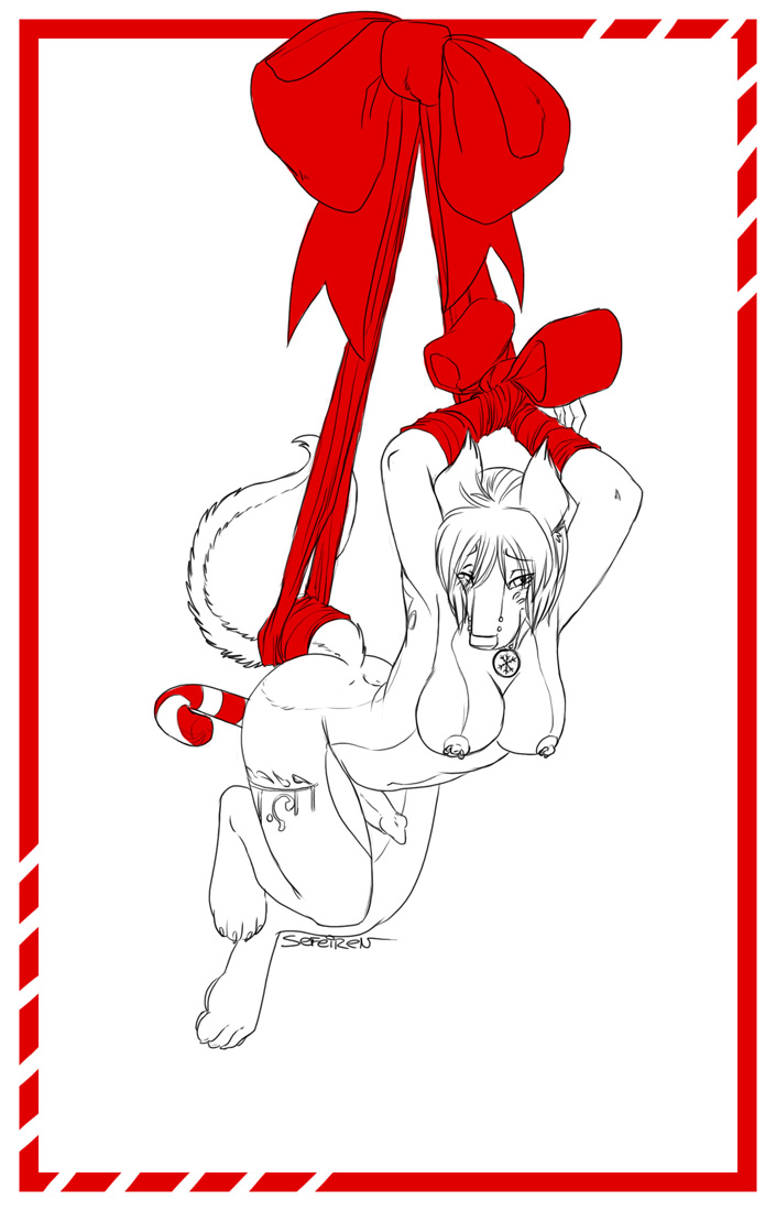 1futa anthro areolae arms_up artica_sparkle barbell_piercing bondage border bound bow breasts candy_cane canine christmas completely_nude dickgirl erect_nipples fur furry futa_only futanari futasub hair helpless hindpaw holidays intersex jogauni monochrome navel nipple_piercing nipples nude penis piercing ribbons sefeiren sketch solo solo_futa suspension tail tattoo