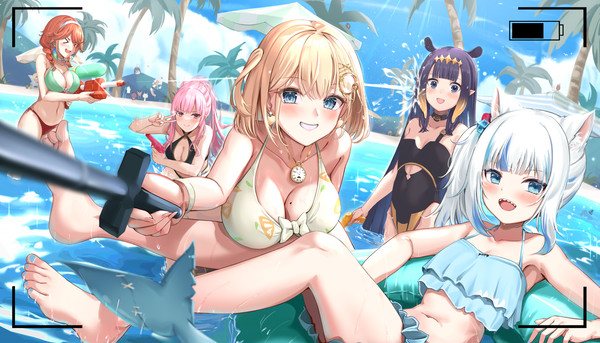 barefoot bikini blonde_female feet gawr_gura hololive hololive_english hololive_myth holomyth kuutamo mori_calliope ninomae_ina'nis tagme takanashi_kiara virtual_youtuber watson_amelia wholesome