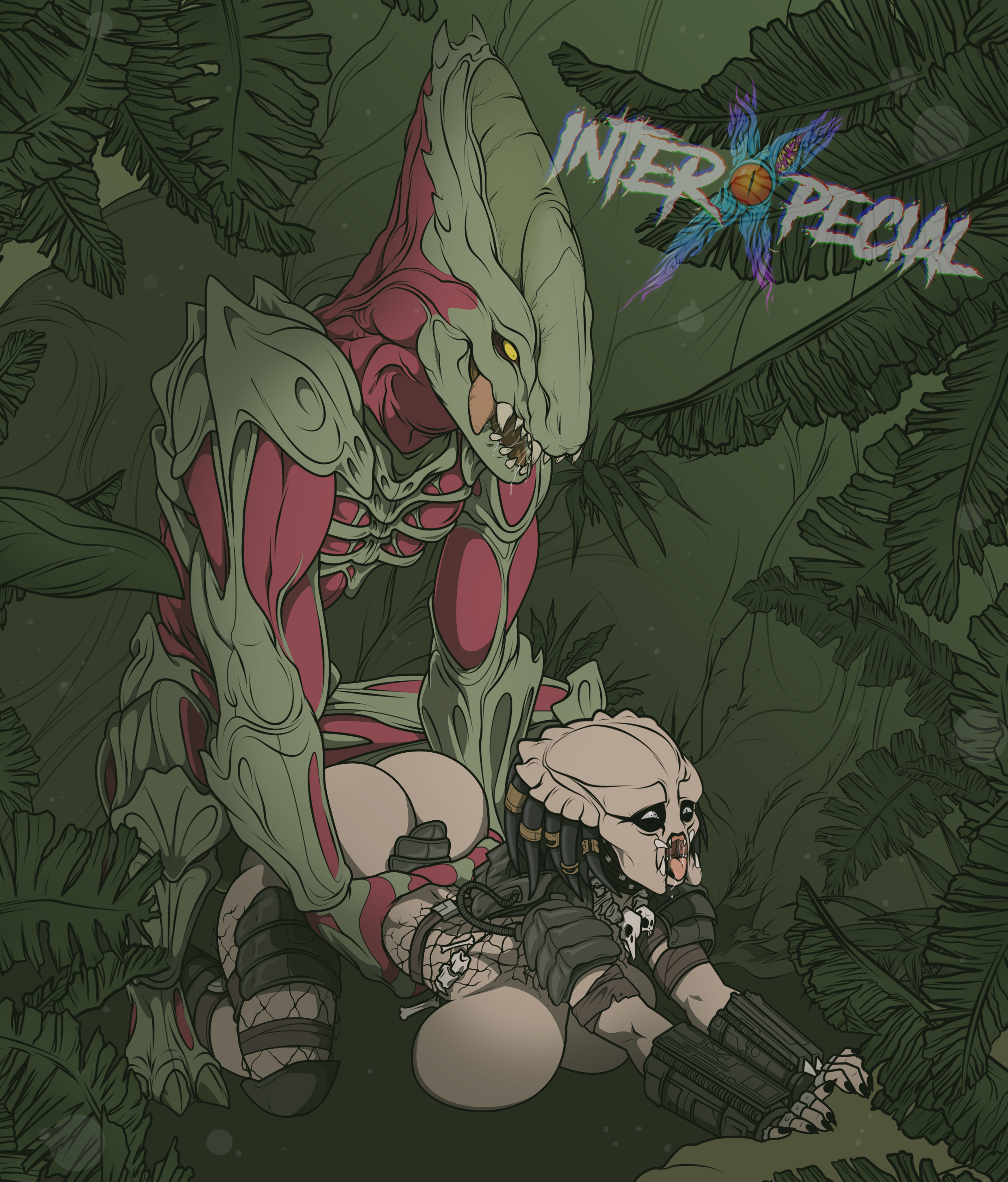 1boy, 1girls, 2d, alien, alien girl, alien only, ambiguous penetration, armor, artist name, ass, balakai, big breasts, bigger male, breast squish, breasts, crossover, dna (film), doggy style, female, female yautja, from behind, huge breasts, interspecies, interxpecial, large breasts, male, male/female, mandibles, monster, no humans, predator (franchise), sex, size difference, smaller female, thick, thick ass, thick thighs, voluptuous, waist grab, yautja