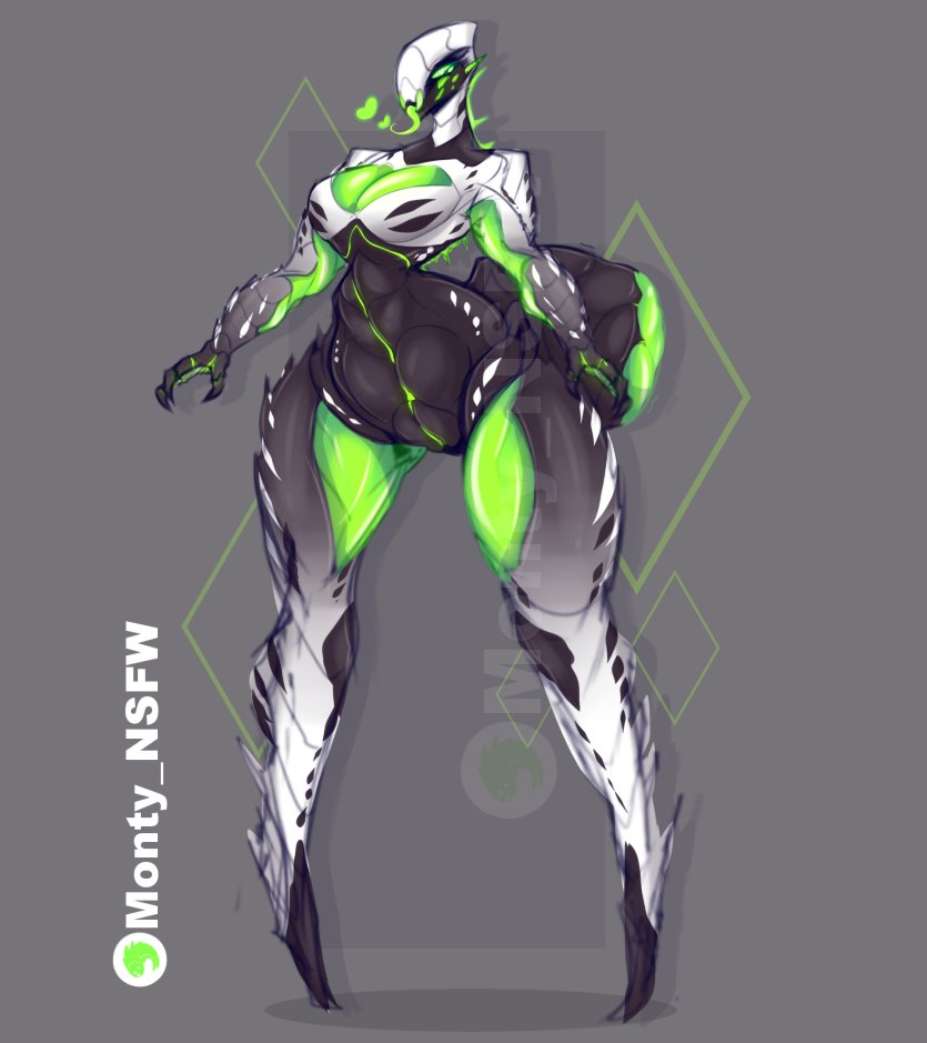 2d armor big_breasts breasts bug bug_girl cleavage exoskeleton exposed_pussy fangs female green_body green_eyes green_tongue heart monty_nsfw monty_smug original original_character pussy tagme thick thick_thighs tongue tongue_out