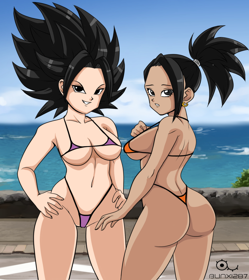 2girls ass beach big_ass big_breasts big_butt bikini blinx1287 breasts bubble_ass bubble_butt caulifla dragon_ball dragon_ball_super female female_only female_saiyan kale multiple_girls thick_ass universe_6 universe_6/universe_7 universe_6_girls