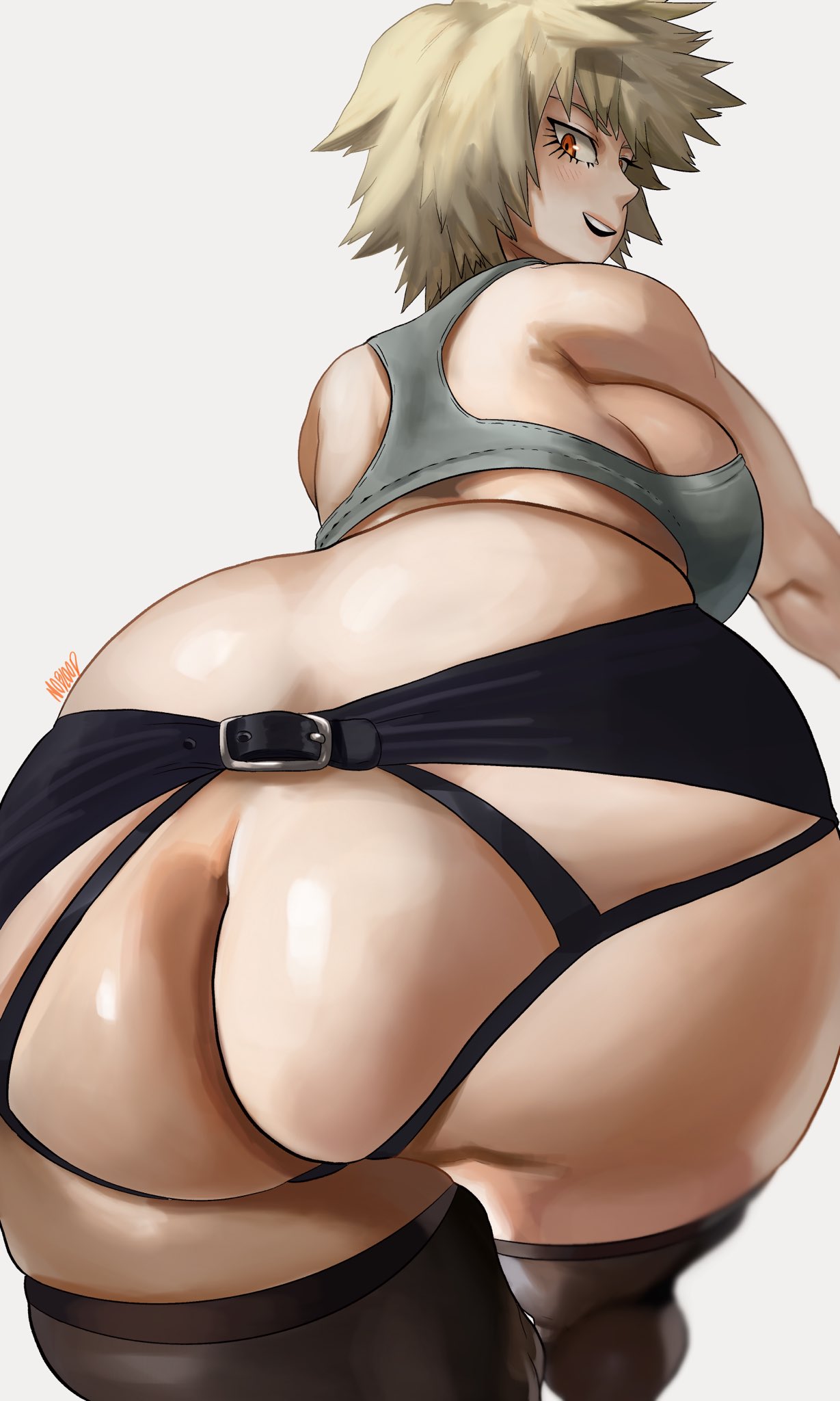 1girls, 2022, ass, ass focus, big ass, big breasts, blonde hair, breasts, female, female only, huge ass, legwear, lingerie, looking back, mature female, milf, mitsuki bakugou, my hero academia, noblood, red eyes, ryandomonica, short hair, solo, solo female, solo focus, thick thighs, thighhighs, thighs, voluptuous, white background