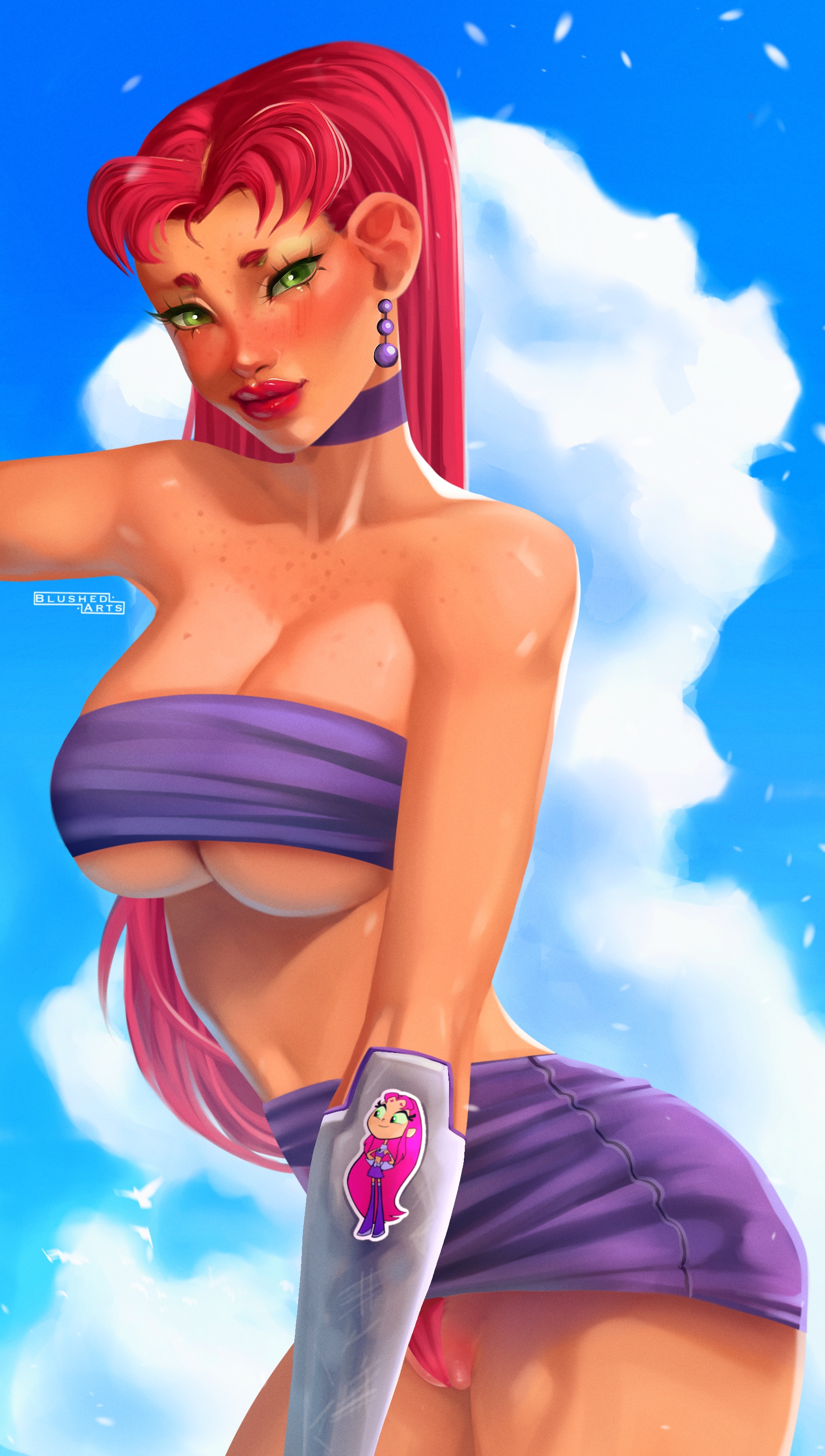 1girls, blushedarts, bra, breasts, cameltoe, dc, dc comics, female, female only, panties, pussy, skirt, solo, starfire, teen titans, thick thighs, wide hips
