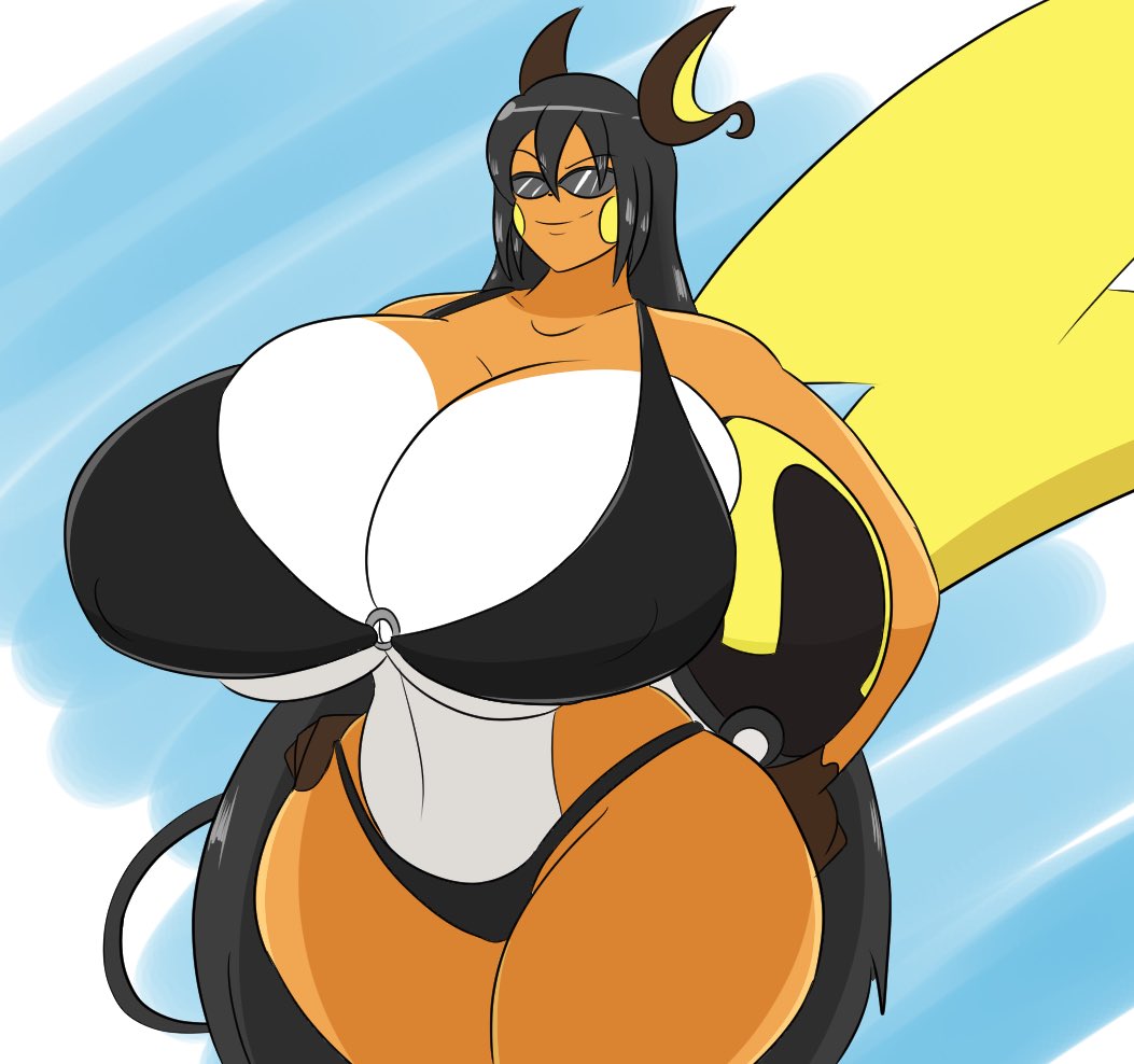 anthro, big breasts, bikini, breasts, female, huge breasts, igphhangout, pokemon, pokemon (species), rachel (igphhangout), rachel the raichu (igph), raichu, sunglasses, thick thighs