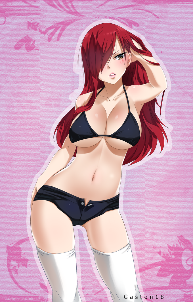 1girls erza_scarlet fairy_tail female female_only gaston18 huge_breasts red_hair solo thick_thighs