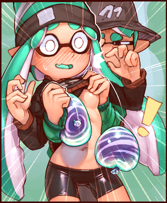 !, assisted exposure, blush, breasts, fake breasts, female, inkling, inkling girl, nintendo, no bra, open clothes, open mouth, shirt lift, splatoon, tagme, undressing, wamudraws