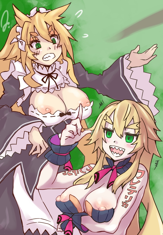 accidental_exposure astjiete breasts exposed_breasts frederica_baumann inumimi large_breasts maid_uniform metallia nipple_slip nippon_ichi_software re:zero_kara_hajimeru_isekai_seikatsu roswaal_mansion_maid_uniform the_witch_and_the_hundred_knight wardrobe_malfunction wearing_others_clothes