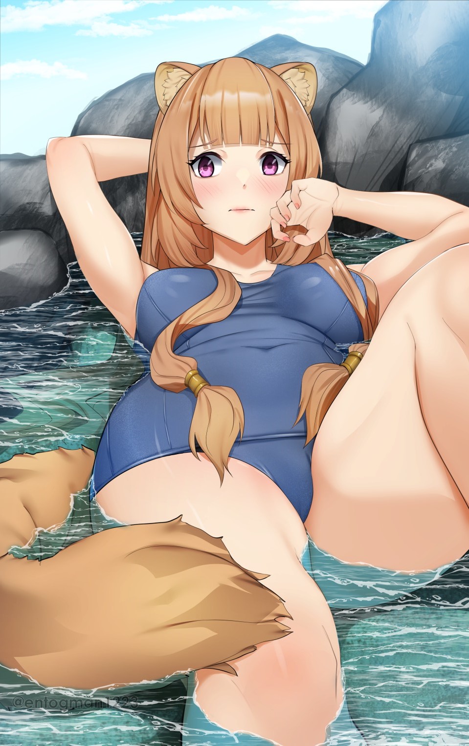 1girls, big breasts, breasts, brown hair, closed eyes, collarbone, completely nude, cowgirl position, female, large breasts, long hair, motion blur, motion lines, navel, nipples, nude, open mouth, pussy, pussy juice, raccoon ears, raccoon girl, raccoon tail, raphtalia, solo, tate no yuusha no nariagari