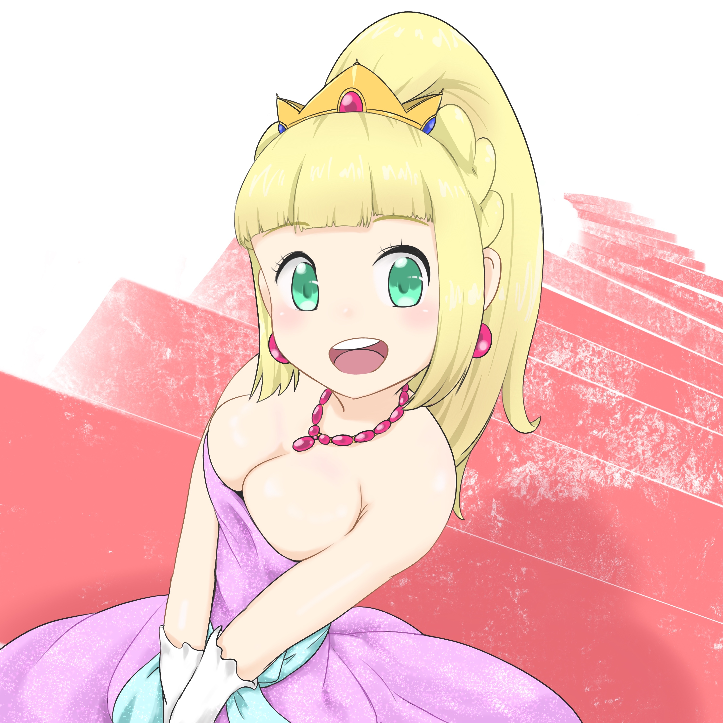 1girls, big breasts, blonde female, blonde hair, breasts, cleavage, female, gloves, light skin, light-skinned female, lillie (pokemon), microsd (artist), open mouth, pokemon, pokemon sm, princess, solo, white gloves