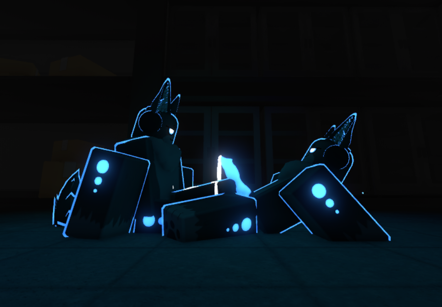 3d anthro cum cum_on_feet cum_on_paw footjob furry gay glowing glowing_markings glowing_penis jammer_(kaiju_paradise) kaiju_paradise pawjob penis radant roblox roblox_game tagme