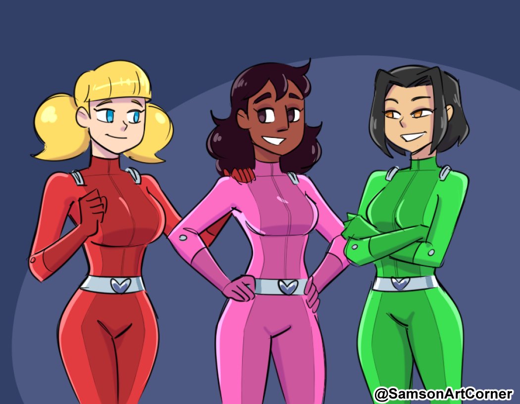 3girls asian_female belt big_breasts black_hair blonde_hair blue_eyes breasts brown_eyes cartoon_network clothed clothed_female clover_(totally_spies)_(cosplay) connie_maheswaran crossover dark-skinned_female dark_skin female female_focus female_only friends green_outfit handwear hazel_eyes human indian inspector_gadget jackie_chan_adventures jade_chan light-skinned_female orange_eyes pale_skin penny_gadget pink_outfit ponytail red_outfit sam_(totally_spies)_(cosplay) samson_00 short_hair skintight_bodysuit sony steven_universe totally_spies trio yellow_eyes