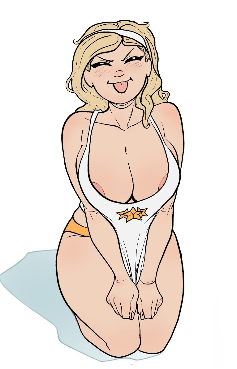 1girls, about to burst, annie january, artist request, barely contained, barely contained breasts, barely fits, big breasts, blonde female, blonde hair, breasts, breasts too big, bursting breasts, female, female focus, female only, imminent wardrobe malfunction, smiling, starlight (the boys), tagme, tank top, the boys, tight fit, tongue, tongue out, too tight, undersized clothes, undersized clothing, white background, white female