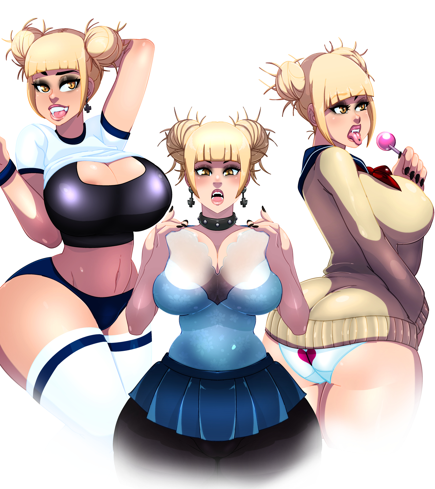 1girls, areolae, ass, big ass, big breasts, big lips, bimbo, blonde, blonde female, blonde hair, bloomers, blue dress, breasts, buruma, choker, cleavage, dress, earrings, eyeshadow, fangs, female, female only, gym uniform, hair bun, himiko toga, hips, huge breasts, ladycandy2011, large breasts, lips, lollipop, my hero academia, panties, school uniform, schoolgirl, shirt up, shounen jump, sideboob, solo, solo female, tank top, thick lips, thick thighs, thighhighs, thighs, thin waist, topwear, white thighhighs, wide hips, yellow eyes