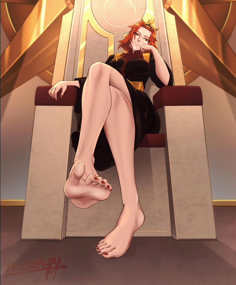 barefoot, clothed, dota 2, dota: dragon's blood, feet, female, female only, foot fetish, lina, looking at viewer, red hair, tagme, tagme (artist), toes