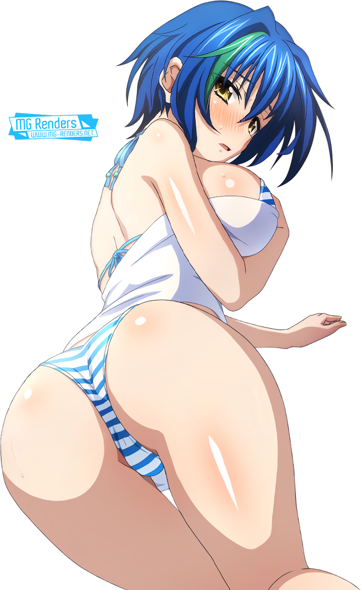 ass, big ass, big breasts, big butt, bikini, blue eyes, blue hair, blush, breasts, cute, female, female focus, female only, half-dressed, high school dxd, oppai, panties, shimapan, shiny skin, striped panties, thick ass, thick thighs, underwear, xenovia quarta, yellow eyes