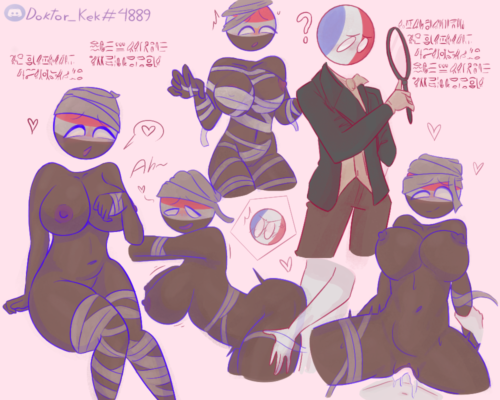 1boy 1girls ancient_egypt ass big_breasts breasts clitoris countryhumans countryhumans_girl cowgirl_position cum cum_in_pussy cum_inside doggy_style duo egypt_(countryhumans) france_(countryhumans) hieroglyphics holding_arm jiggling_breasts kek_doktor magnifying_glass mummy_costume necrophilia one_nipple_out penetration pussy question_mark shy straight thick_ass thick_thighs vaginal_penetration