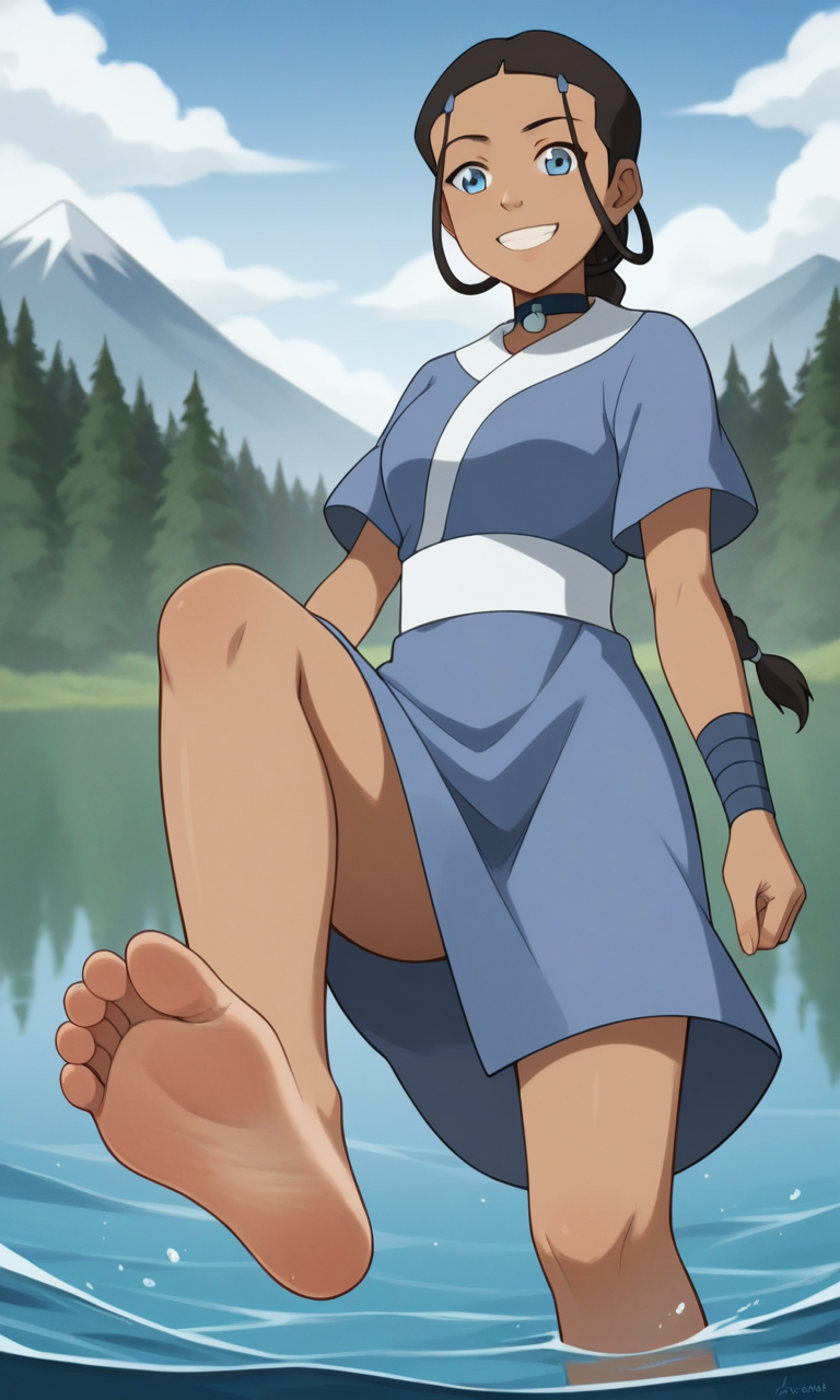 ai_generated ass avatar_legends avatar_the_last_airbender bare_legs barefeet barefoot bigmic145 braid braided_hair braided_ponytail breasts clothed clothed_female clothing feet foot_fetish foot_focus katara nickelodeon robe soles solo solo_female wet