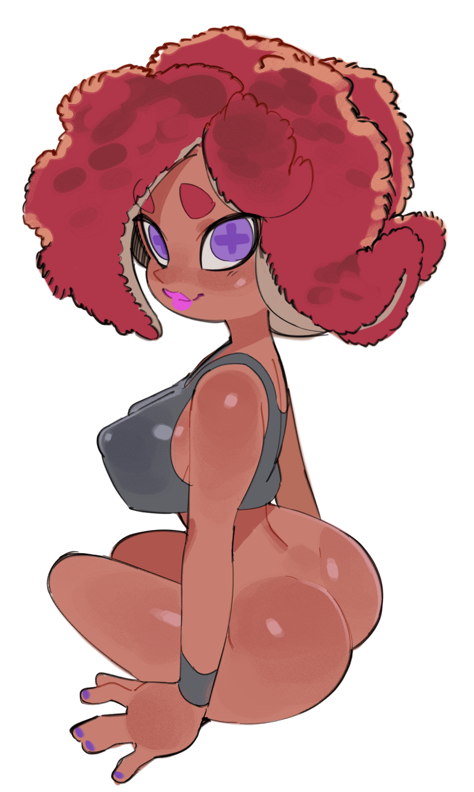 1girls ass bottomless crop_top dark-skinned_female dark_skin female female_only lipstick octoling red_hair splatoon wamudraws