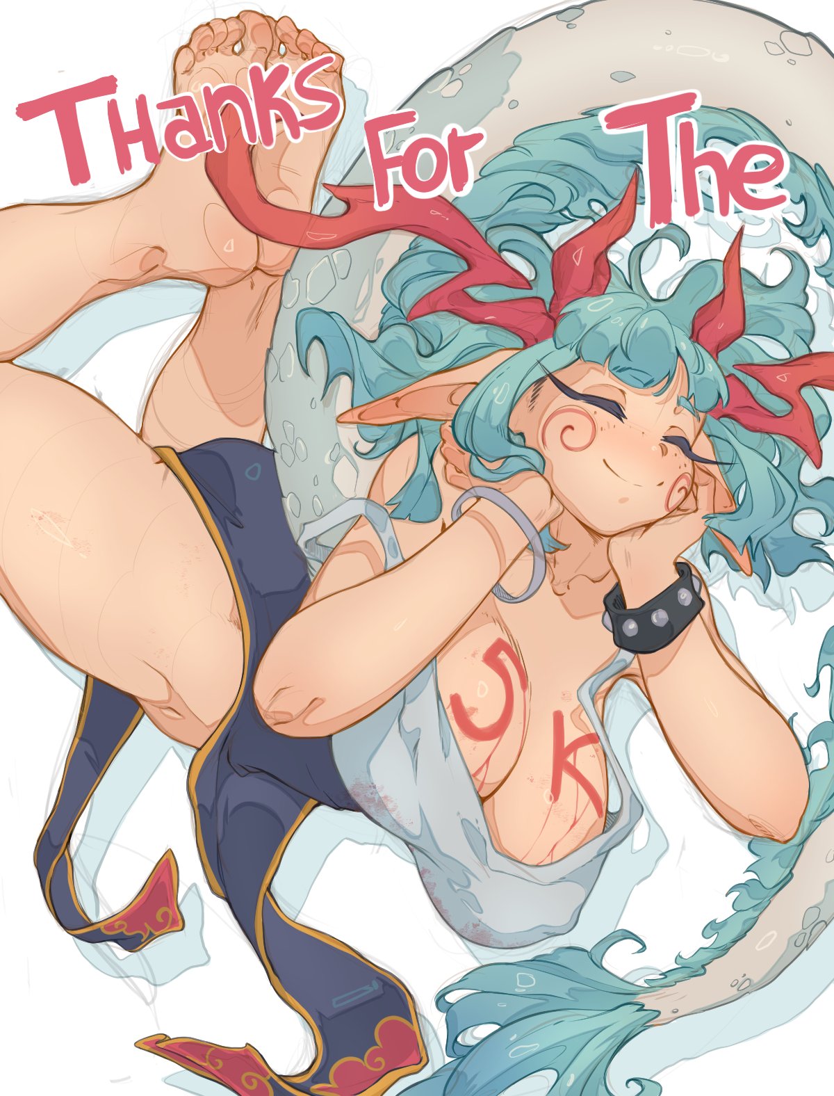 blue hair, clothing, curvaceous, curvaceous female, curvaceous figure, curvy, curvy figure, curvy hips, dragon, dragon girl, dragon tail, fedorartt, feet, female, female focus, female only, foot fetish, long hair, original, original character