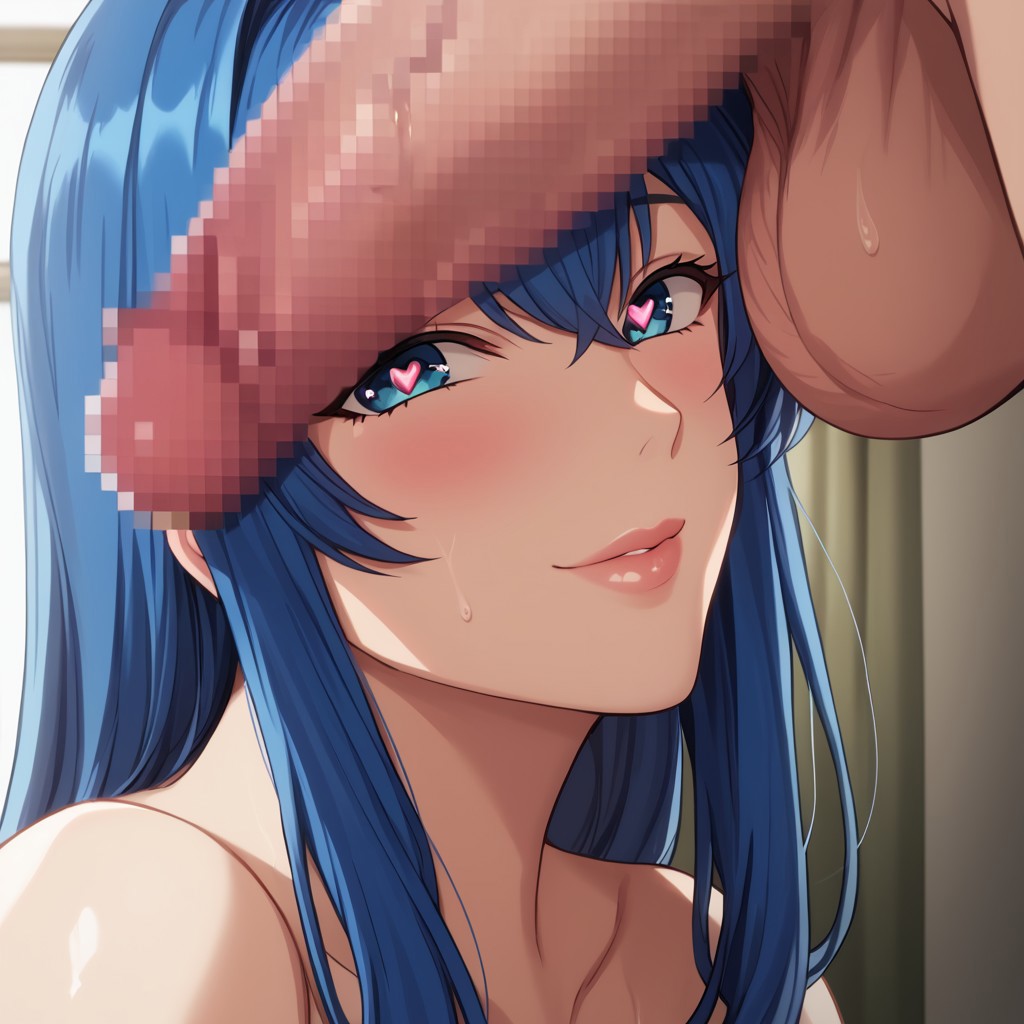 1boy 1girl ai_generated big_penis blue_eyes blue_hair caeda_(fire_emblem) censored civitai female fire_emblem fire_emblem:_mystery_of_the_emblem fire_emblem:_shadow_dragon_and_the_blade_of_light heart-shaped_pupils huge_cock huge_testicles long_hair looking_at_viewer netorare nintendo ntr ogma_(fire_emblem) penis_awe saimin_seishidou smile testicles