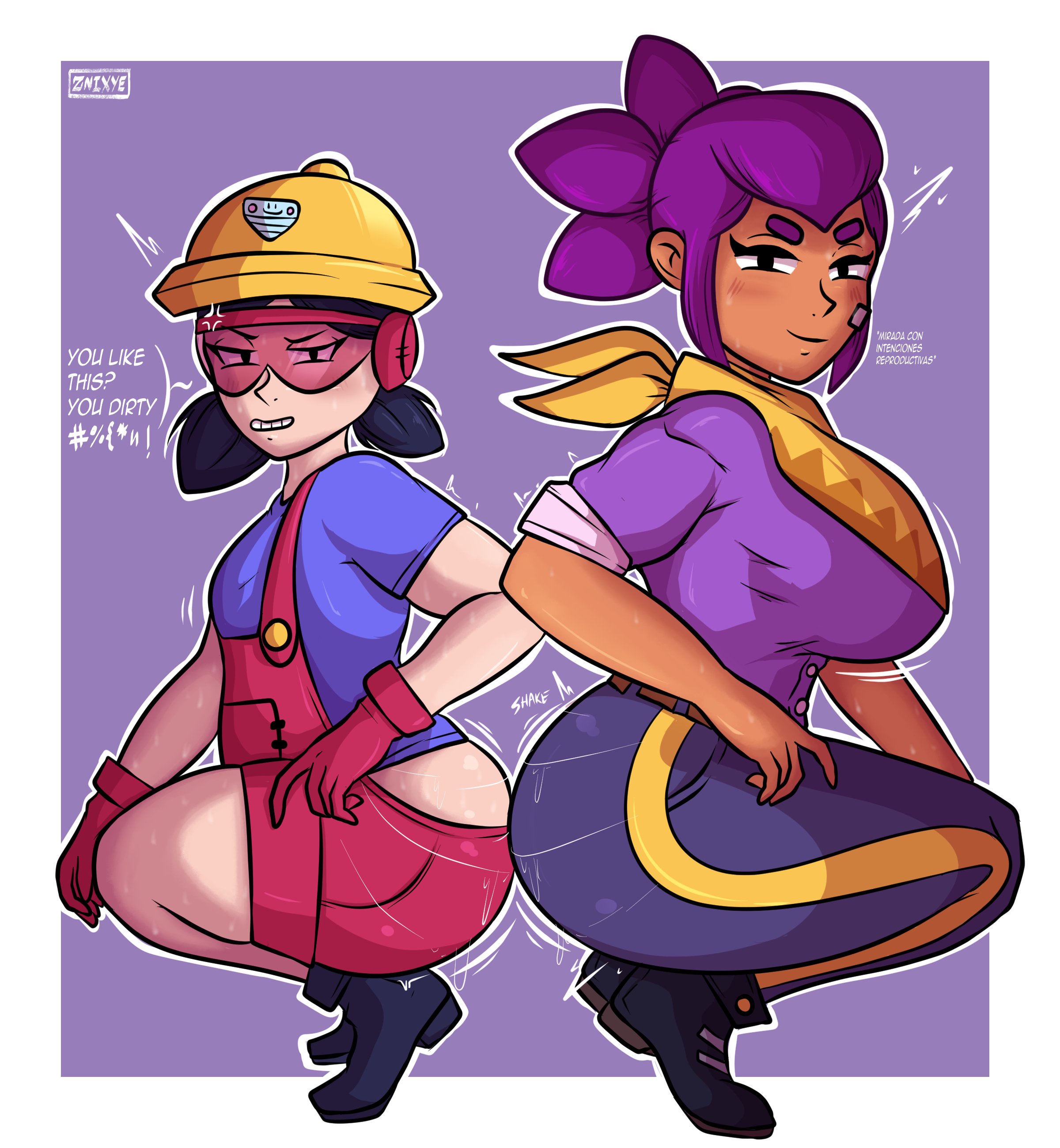brawl stars, female, jacky (brawl stars), shelly (brawl stars), tinted eyewear, znixye