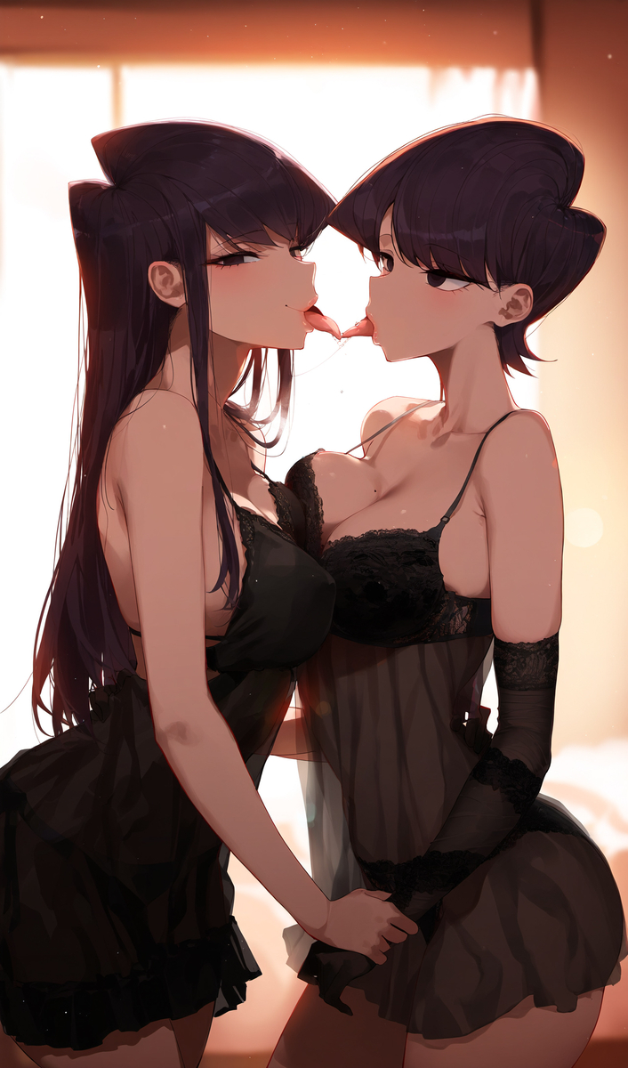 ai_generated daughter kissing komi_can't_communicate komi_shouko komi_shuuko lesbian_sex miurai mother mother_and_daughter saliva yuri