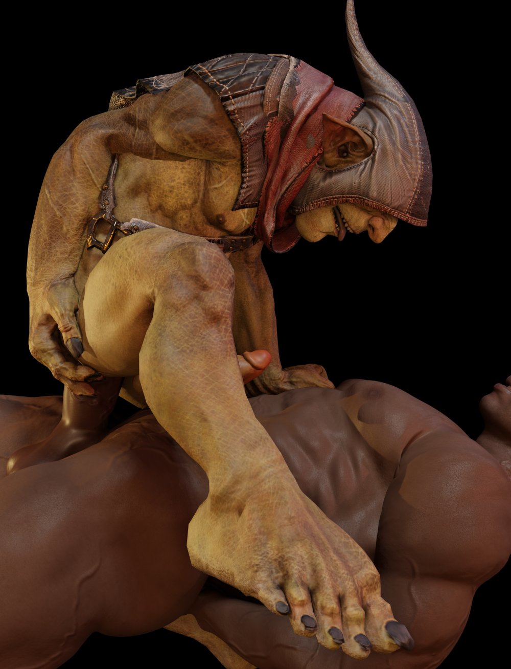 anal anal_sex ass balls black_toenails duo feet genitals goblin goblin_male hi_res hood human humanoid ictonica looking_at_another lying male male/male mammal of_orcs_and_men on_back on_lap open_mouth penetration penis scarf sex sitting styx_(of_orcs_and_men) teeth tongue tongue_out unfinished