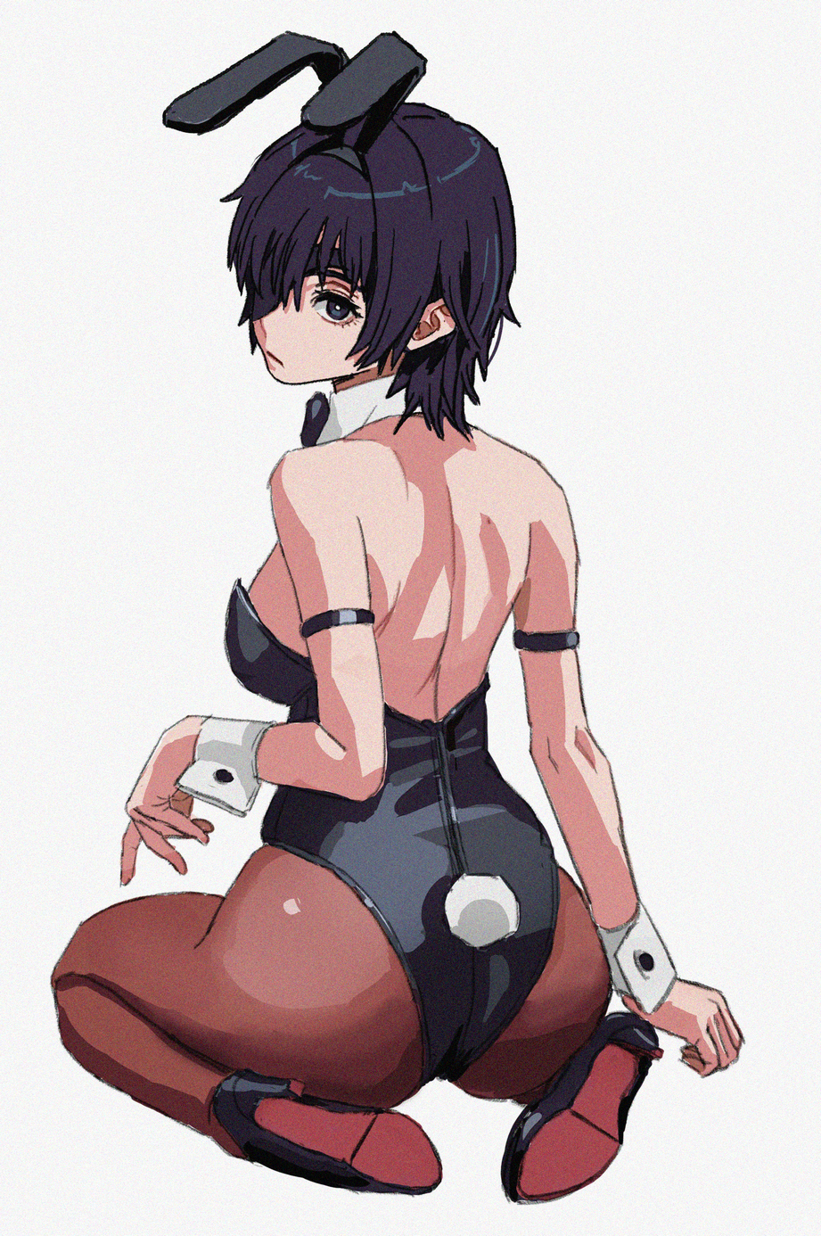 1girls absurd_res absurdres armband armbands ass ass ass_cleavage back backless_leotard bare_back black_armband black_armbands black_bowtie black_bunny_ears black_bunnygirl_costume black_bunnysuit black_eyes black_eyes_female black_footwear black_hair black_hair_female black_hairband black_high_heels black_leotard black_shoes black_topwear bowtie breasts brown_legwear brown_pantyhose brown_stockings bunny_ears bunny_tail bunnygirl bunnygirl_outfit busty busty_female busty_girl butt_crack butt_crack_outline calves chainsaw_man collar dot_nose elbows exposed_back eyepatch fair_skin feet female female_focus female_only fingers footwear full_body hair_over_one_eye hairband head_tilt high_heels high_resolution highres himeno_(chainsaw_man) hourglass_figure knees lean_body lean_figure legs legwear leotard light-skined_female light-skinned light-skinned_female light_skin light_skin_female light_skinned light_skinned_female looking_at_viewer looking_back looking_back_at_viewer medium_breasts medium_hair narrow_waist on_knees pantyhose shiren shoes short_hair shoulders sideboob simple_background sitting sitting_on_ass sitting_on_floor sitting_on_ground sitting_on_knees slender_body slender_waist slim_girl slim_waist smooth_skin solo stockings thick_ass thick_thighs thighs thin_waist tilted_head topwear white_background white_collar white_pupils white_wrist_cuffs wide_hips wrist_cuffs