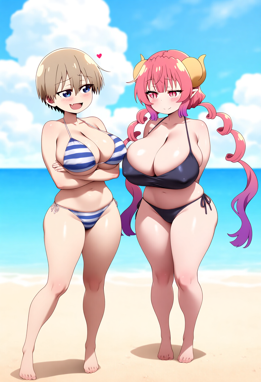 2girls ai_generated beach big_ass big_breasts big_butt bikini blush blushing_female blushing_profusely breasts_to_breasts breasts_touching breath bubble_ass bubble_butt busty busty_female cleavage crossover deep_cleavage dripping duo duo_female erect_nipples erect_nipples_under_bikini erect_nipples_under_clothes female female_only hard_nipples heart huge_ass huge_breasts ilulu_(dragon_maid) kobayashi-san_chi_no_maidragon large_breasts lesbian_lovers looking_at_partner lovers massive_breasts miss_kobayashi's_dragon_maid narrow_waist nipples_visible_through_bikini nipples_visible_through_clothing open_mouth petite petite_body petite_female posing posing_for_the_viewer self_upload shortstack side_by_side sweatdrop sweating sweaty sweaty_body sweaty_breasts sweaty_butt thick_nipples thick_thighs uzaki-chan_wa_asobitai! uzaki_hana wide_hips yeetyboi5000 yuri