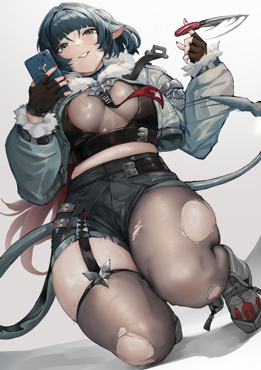 animal_ears aoi_sakura_(seak5545) breasts cleavage female female_only fully_clothed jane_doe_(zenless_zone_zero) phone selfie thighs zenless_zone_zero