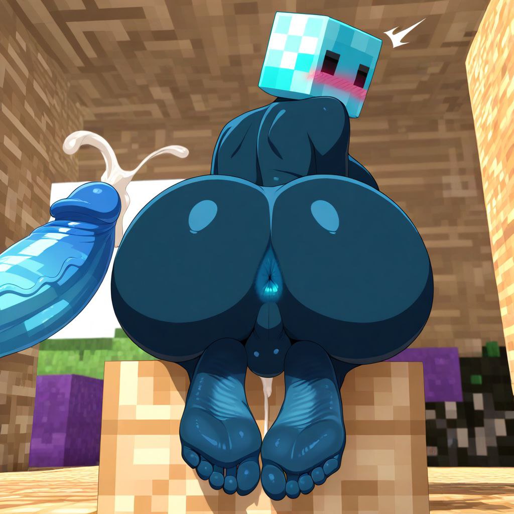 2futas ai_generated anus cum diamond_block feet futanari minecraft