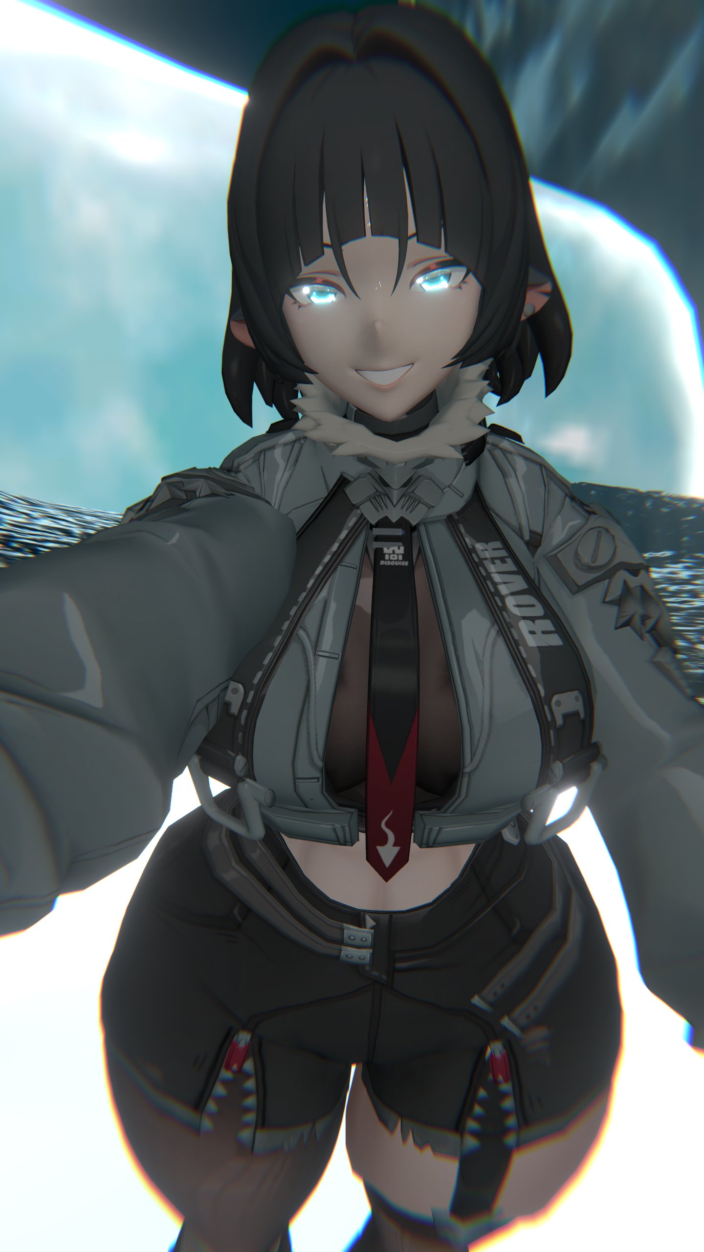 1girls 3d artist_request black_hair jane_doe_(zenless_zone_zero) looking_at_viewer smile tagme thick_thighs vrchat vrchat_avatar vrchat_model wide_hips zenless_zone_zero