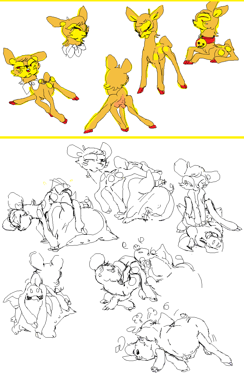 2017 2n2n anus bodily_fluids deer domestic_pig duo female feral feral_on_feral fur genital_fluids hi_res mammal peeing sketch sketch_page sketchy suid suine sus_(pig) teats urine watersports yellow_body yellow_fur