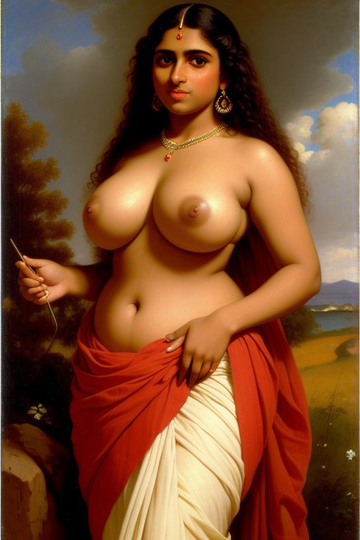 ai_generated breasts_out chubby_female exposed_breasts historical indian indian_clothes indian_female indian_style jewelry long_hair topless topless_female