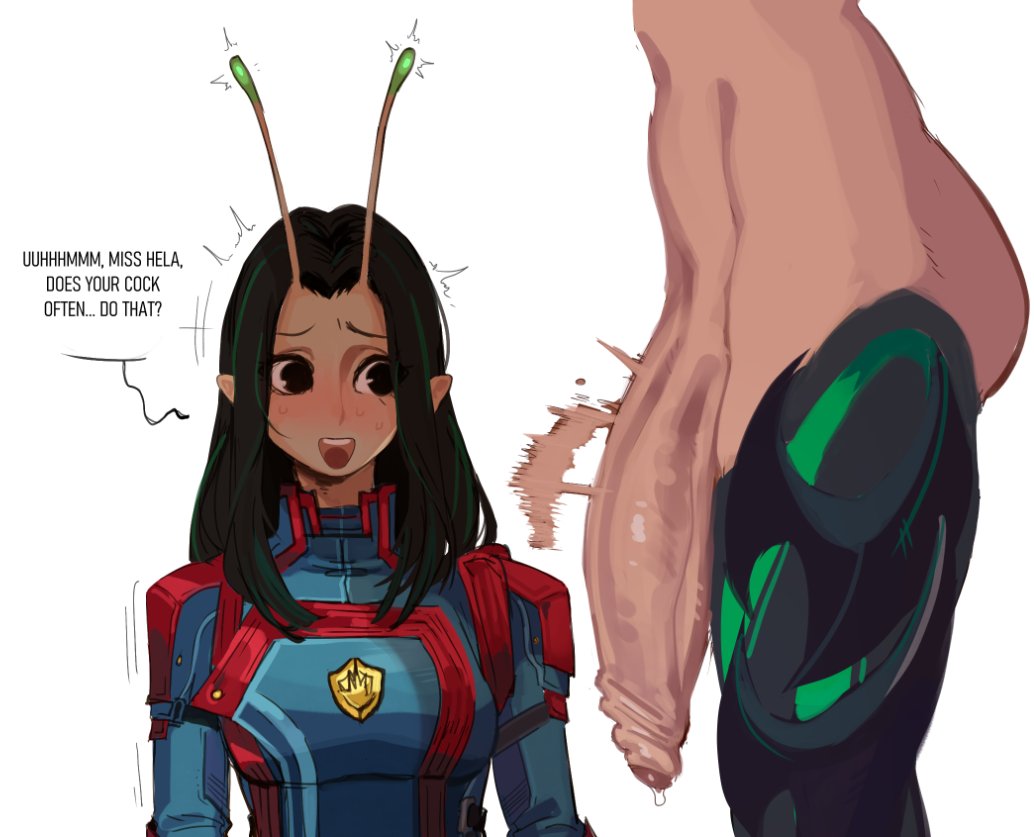 1futa 1girls antennae antennae_(anatomy) big_penis bodysuit cock_shock futa_on_female futanari green_hair hela hela_(marvel_rivals) looking_at_another mantis_(marvel) mantis_(marvel_rivals) marvel marvel_rivals nervous presenting_penis void_dot_exe