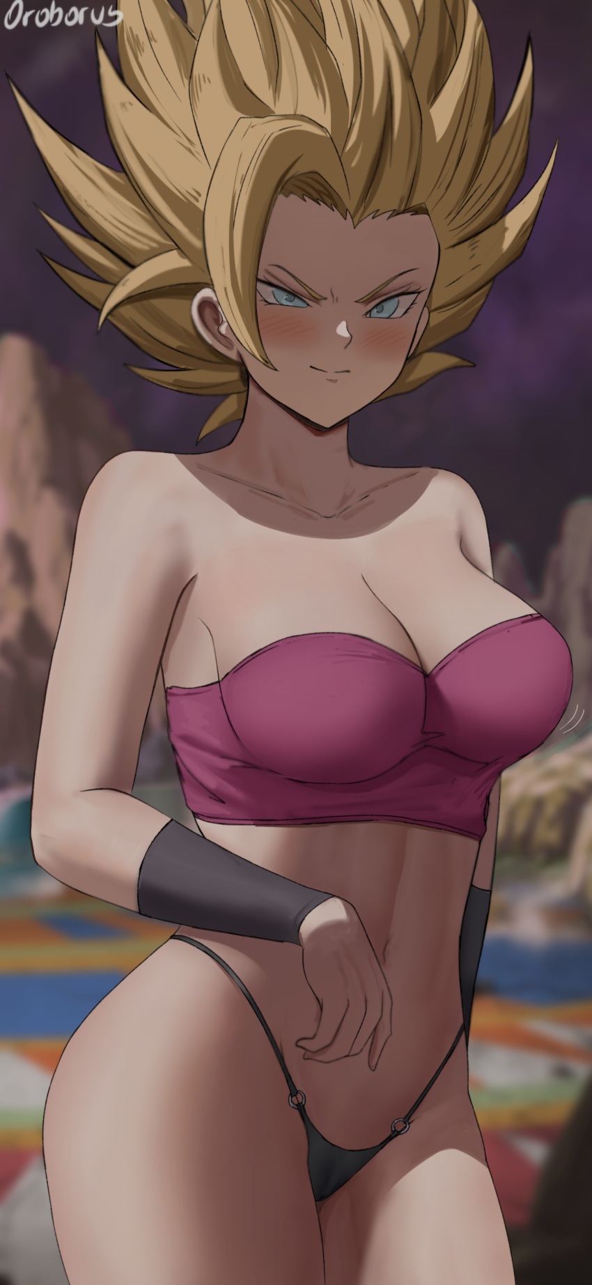 big breasts, blonde hair, breasts, caulifla, cute, dragon ball, female, oroborusart, savagexthicc, super saiyan, super saiyan 2