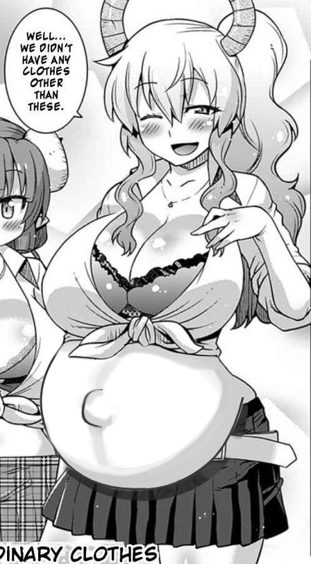 belly, big belly, big breasts, black and white, bra, breasts, cleavage, edit, female, jtng23, large breasts, miss kobayashi's dragon maid, pregnant, quetzalcoatl (dragon maid), screenshot edit, source request